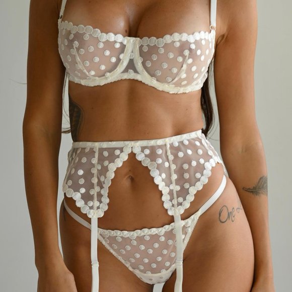 White Bohemian Polka Dot 3 Pc Set - Picture 2 of 6